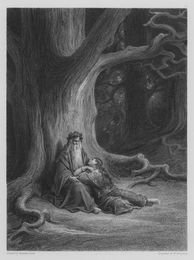 Vivien e Merlino riposano da Gustave after Dore